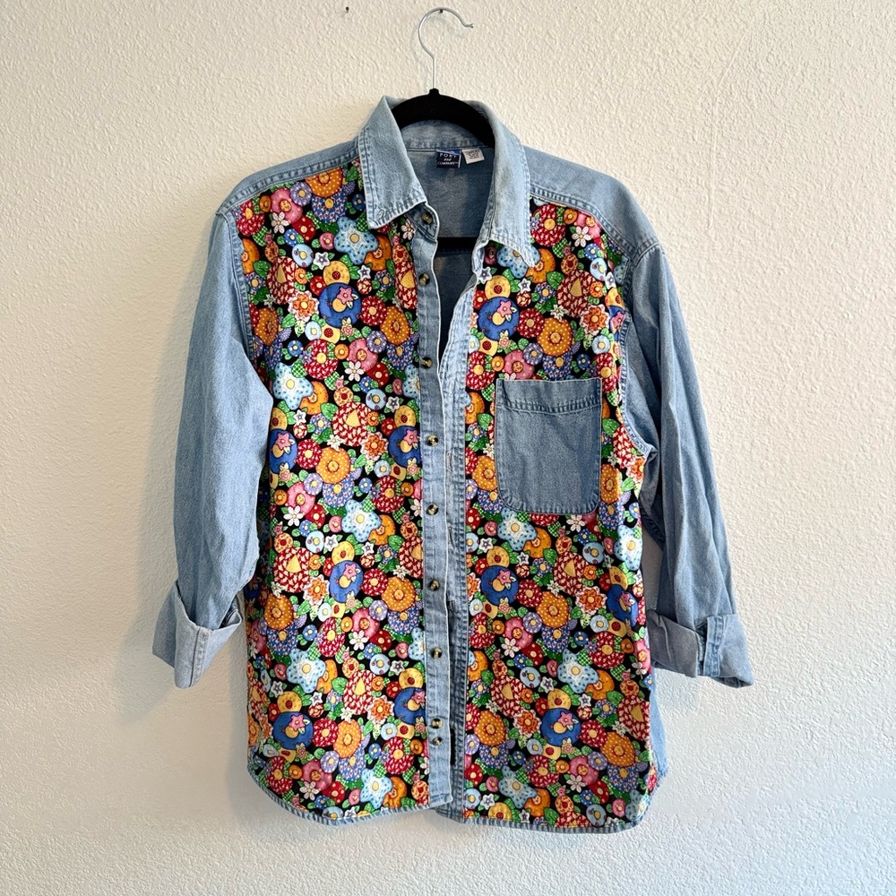 Floral Denim Button-Up Shirt